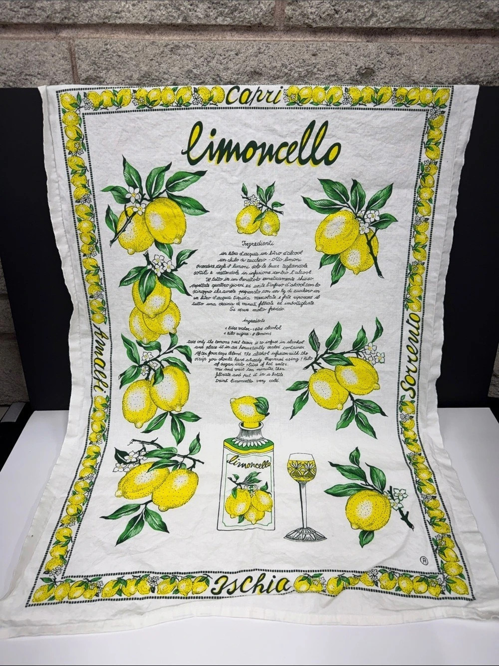 Italian Limoncello Recipe Tea Towel 22x32 Egyptian Cotton Capri Sorrento Sicilia